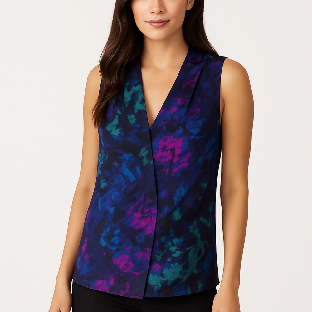 French Connection Women’s Abstract Print Sleeveless Blouse Top Multicolor Size S